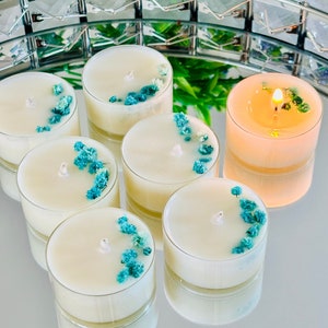 Días de spa perfumados luces de té de cera de soja, luces de té decorativas, luces de té hechas a mano con flores secas, velas de cera de soja natural, estética