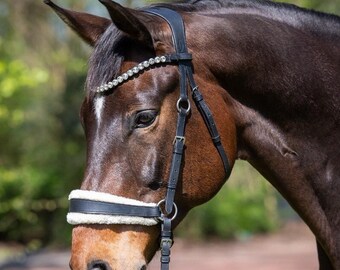 Premium Bitless Anatomical Bridle with Quick-Change Crystal Browband and Changeable Pads