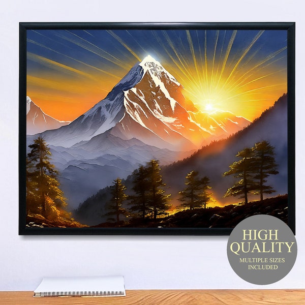 Poster Mount Everest, mural, picture sunrise, contemporary art, picture for living room, bedroom, entrance area, office, hallway.