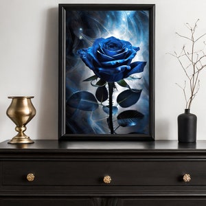 Arte de pared de rosa azul, póster elegante, decoración de moda, arte de pared preppy, arte moderno para sala de estar, dormitorio, oficina, pasillo