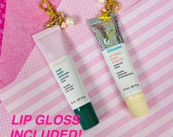 Glossier lip gloss keychain/charm lip balm/olehenrikson lip balm/bag charm/Glossier lip balm/lip balm with charm included