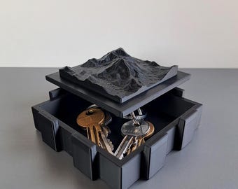 Mountain Storage Box with Swappable Lids | Minimalist Desk Organizer | Nature-Inspired Gift | Mount Fuji, Everest, Rainier, K2 | Home Decor