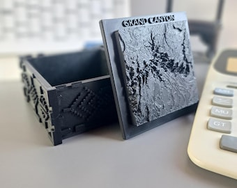 Modular Storage Box with Swappable Relief Lid | 20+ Topographic Maps Everest, K2, Fuji, Rainier | Customizable Gift Box for Mountain Lovers