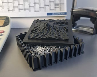 Square Storage Box with 3D Minimalist Mountain Relief | Modern Decorative Organizer | Black Customizable Box | Subtle Nature-Inspired Design
