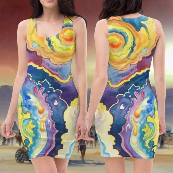 Swirling Watercolor Psychedelic Festival Art Show Bodycon Dress Etsy