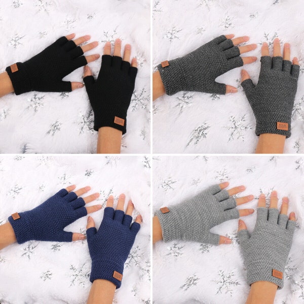 Alpaca Wool Thermal Fingerless Gloves Mens Womens Knitted Warm Winter Half Finger Mittens UK