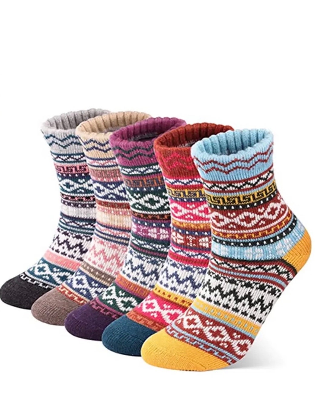 5 Pairs Womens Nordic Thick Socks Wool Thermal Warm Knitting Etsy