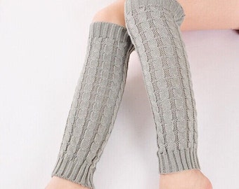 Women Ladies Winter Warm Leg Warmers Cable Knit Knitted Crochet Long Socks