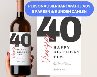 Geschenk runder Geburtstag, personalisiertes Wein Etikett, Weinflaschen Label, 40. Geburtstag, 50. Geburtstag, 60. Geburtstag, Weinliebhaber