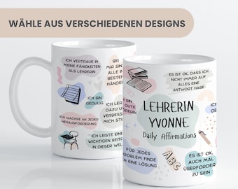 Lehrerin Geschenk, Personalisiert mit Name, Affirmationen Lehrerin, kleines Geschenk, Dankeschön, Lehrer Tasse, personalisiertes Geschenk