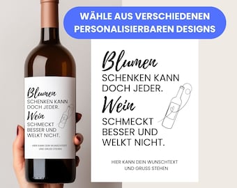 Geschenk statt Blumen, Wein Geschenk Geburtstag, personalisiertes Wein Etikett, Weinflaschen Label, Weinliebhaber Geschenk, Danke Geschenk
