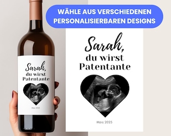 Patentante fragen Geschenk personalisiert, Taufpatin fragen, Überraschung Patentante, Weinetikett personalisierbar, Patentante Geschenkidee