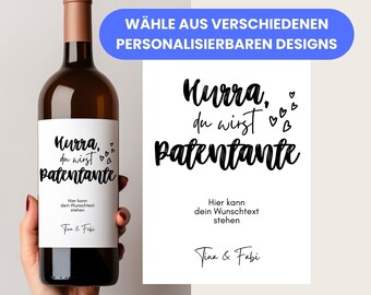 Patentante fragen, Geschenk Patentante, Schwangerschaft verkünden, Weinetikett Patentante, Taufpaten fragen, willst du patentante werden