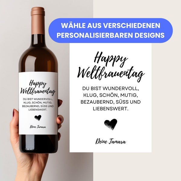 Geschenk Frauentag personalisiert, Womens Day, С 8 марта, Geschenk 8 März, Weltfrauentag Geschenkidee, Weinetikett personalisiert,