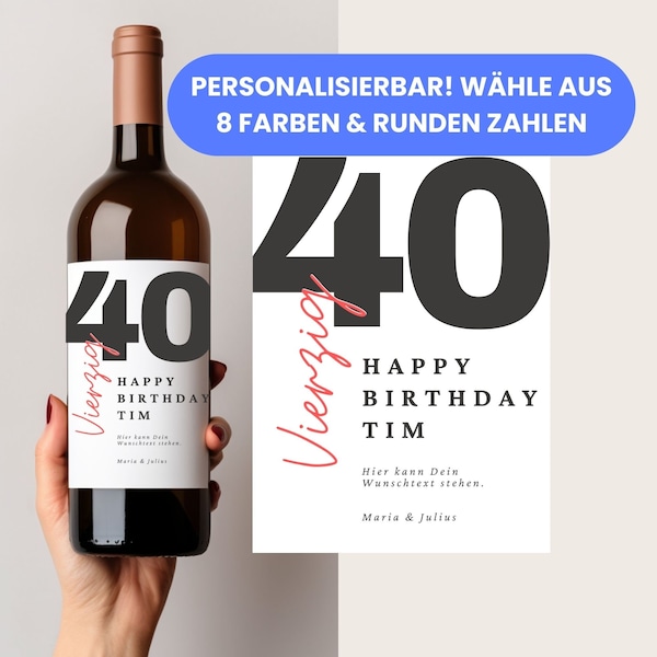 Geschenk runder Geburtstag, personalisiertes Wein Etikett, Weinflaschen Label, 40. Geburtstag, 50. Geburtstag, 60. Geburtstag, Weinliebhaber