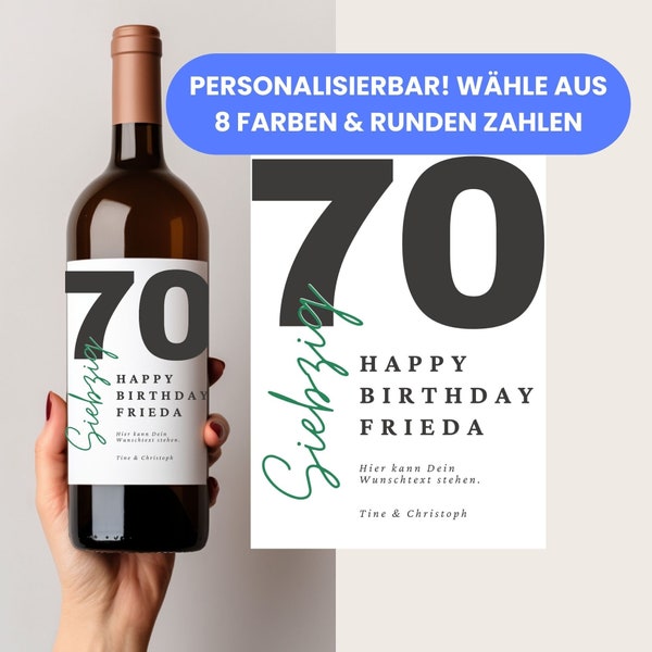 Geschenk runder Geburtstag, personalisiertes Wein Etikett, Geschenk Weinliebhaber, Weintrinker, DIY Geburtstagsgeschenk, 70. Geburtstag