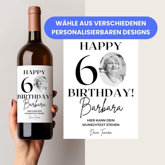 Runder Geburtstag Geschenk, personalisiertes Weinetikett, Geburtstagsgeschenk Weinliebhaber, Weintrinker, 40., 50., 60., 70., 80. Geburtstag