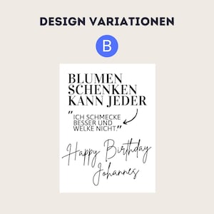 Weinetikett Geburtstag, personalisiertes Geschenk Geburtstag, Blumen schenken kann jeder, Weinetikett personalisiert, Glückwünsche Design B