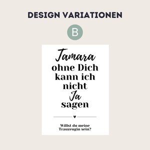 May include: A white card with black text that reads "Tamara ohne Dich kann ich nicht Ja sagen" and "Willst du meine Trauzeugin sein?"