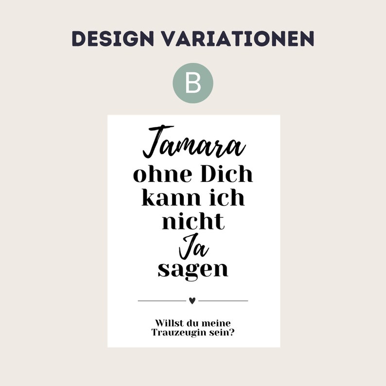 May include: A white card with black text that reads "Tamara ohne Dich kann ich nicht Ja sagen" and "Willst du meine Trauzeugin sein?"