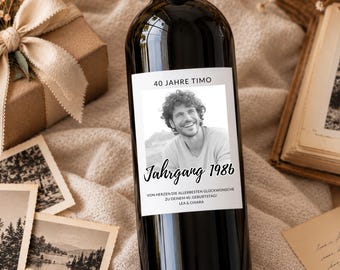 Personalized wine bottle label for a birthday with photo & custom text - small gift | Birthday gift for a friend | Photo gift