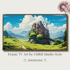 Samsung Frame TV-konst, Det levande slottet, Ghibli Studio-slott, Frame TV-konst 4K, Vintage magisk slottsmålning, Animekonst, Digital nedladdning