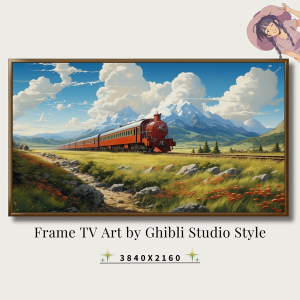 Samsung Frame TV Art, Ghibli Studio Train, Instant Download, digital art, TV wallpaper, digital download, Anime wallpaper