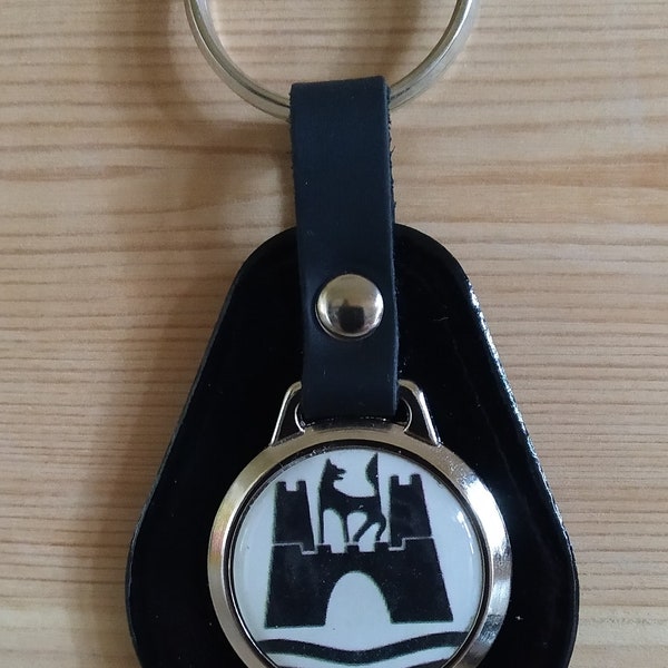 VOLKSWAGEN (Black Wolfsburg Castle)  - Vintage style leather key fob / key chain
