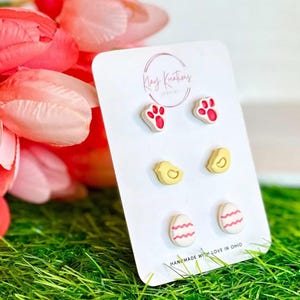 Easter Polymer Clay Studs: Bunny, Chick, Egg - Stainless Steel