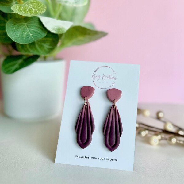 Purple Ombre Art Deco Earrings, Elegant Statement Jewelry, Wedding Guest and Bridesmaid Earrings, Lightweight Polymer Clay, Hypoallergenic