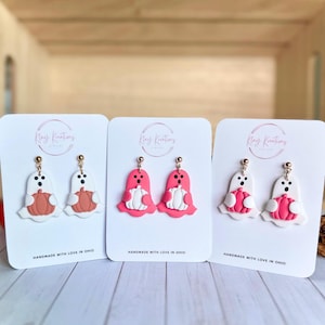 Ghost Polymer Clay Earrings, Spooky Cute Halloween Earrings, Fall Clay Earrings, Ghost and Pumpkin Earrings, Nickel Free, Handmade