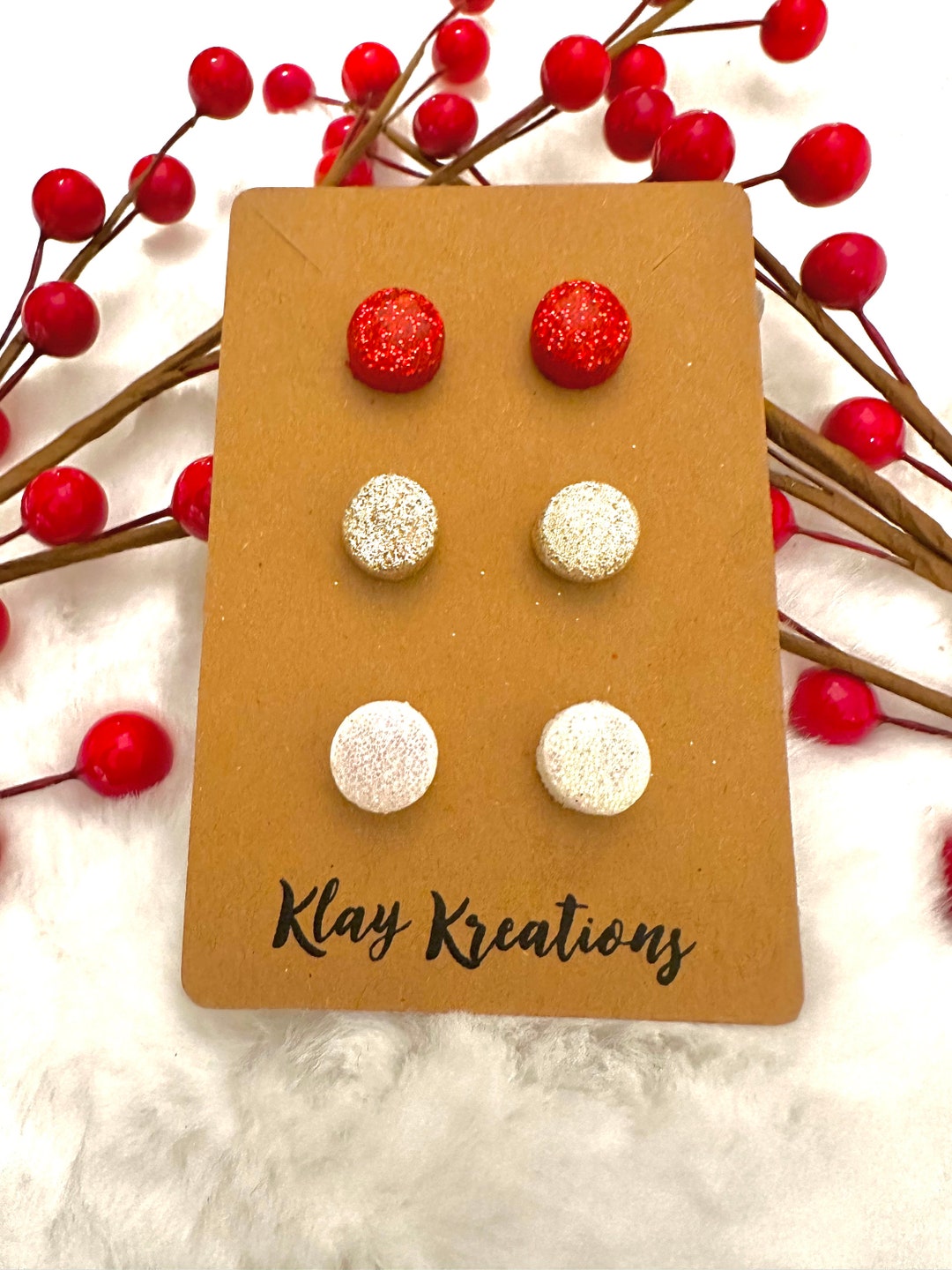 Glitter Stud Earrings Set of 3 Etsy