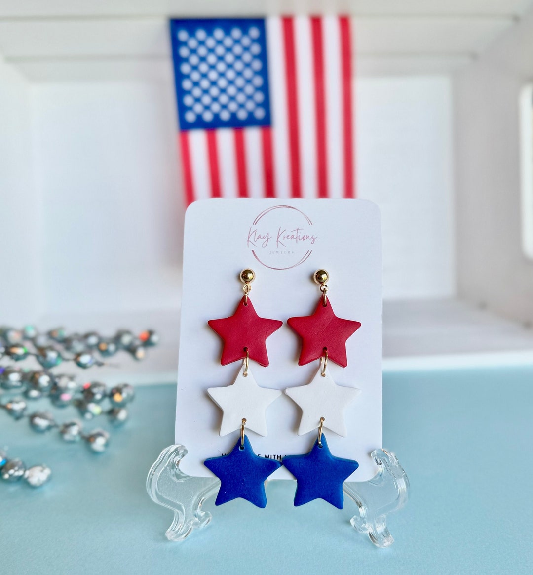 American Flag Earrings Studs Fourth Of July Earrings - Memorial Day Star Dangle 4th Of July Patriotic... American Flag Earrings For Women