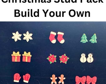 Christmas Stud Earrings, Build Your Own Pack, Cute Winter Holiday Clay Studs, Mini Christmas Studs, Hypoallergenic Stainless Steel Post