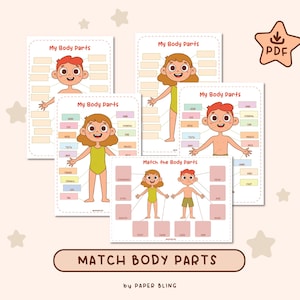 Actividad de emparejamiento de partes del cuerpo imprimible Juego de emparejamiento Montessori Actividad de aprendizaje para niños Emparejar partes del cuerpo