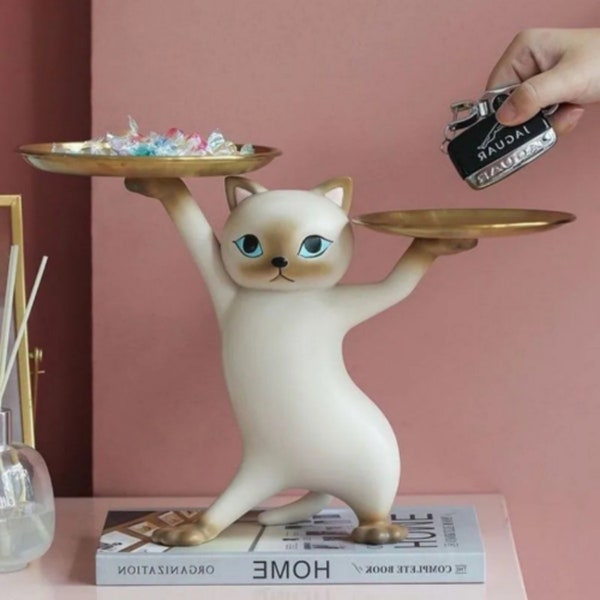 Nordic Resin Cat Tray Statue Bedroom Entrance Home Office Table Desk Decor Accessorie Key Candy Container Storage Sculpture