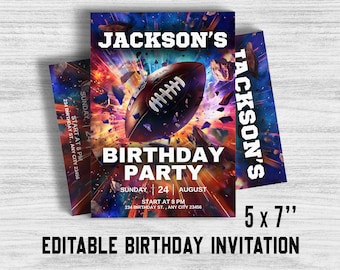 Modello di invito di compleanno di calcio EDITABLE, invito di compleanno stampabile, invito a una festa sportiva, invito a una partita di calcio, Canva 5x7