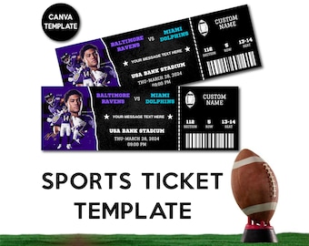 Sports Ticket Template, DIY Sporting Ticket, Custom Sports Ticket Gift, Printable Football Ticket, Football Game Ticket,Canva Template