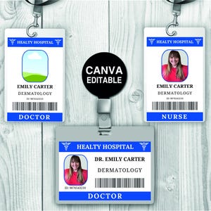 Arzt Id Kartenvorlage, benutzerdefinierte Arzt Krankenschwester ID Ausweis, druckbare Namensschild, Arzt Id Abzeichen, anpassbar, Krankenschwester Ausweis, leicht bearbeitbar