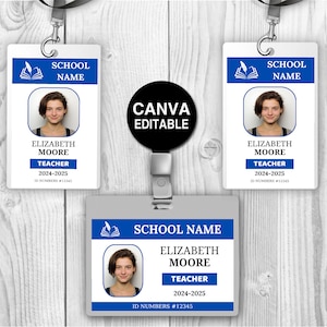 Leraar ID-kaartsjabloon, aangepaste leraar ID-badge, afdrukbare naambadge, student-ID-badge, aanpasbaar, school-ID-kaart, gemakkelijk bewerkbaar