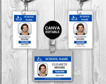 Teacher Id Card Template, Custom Teacher ID Badge ,Printable Name Badge, Student Id Badge, Customizable, School ID Card, Easy Editable