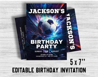Editable Soccer Birthday Invitation Template, Printable Birthday Party Invitations, Editable Canva Template, Birthday Invitation, 5x7