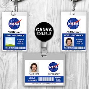 Modello distintivo identificativo astronauta della NASA, distintivo con nome, oggetto di scena per astronauta spaziale per costume cosplay, biglietto personalizzato, bomboniere stampabili per lo spazio esterno