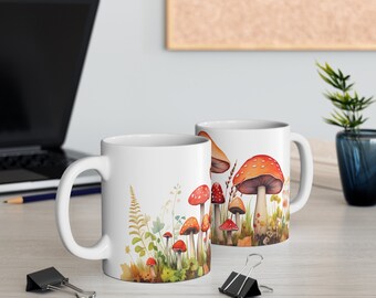 Ceramic Autumn Mushroom Mug Autumn Leaves and Mushrooms