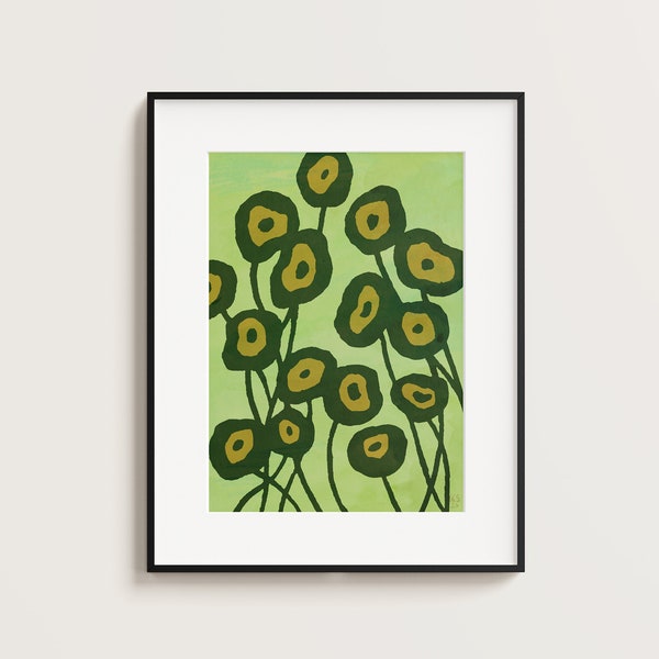 flower handmade art, digital download, green flowers wall art, boho style, printable wall art, floral art, blumen, sofort download