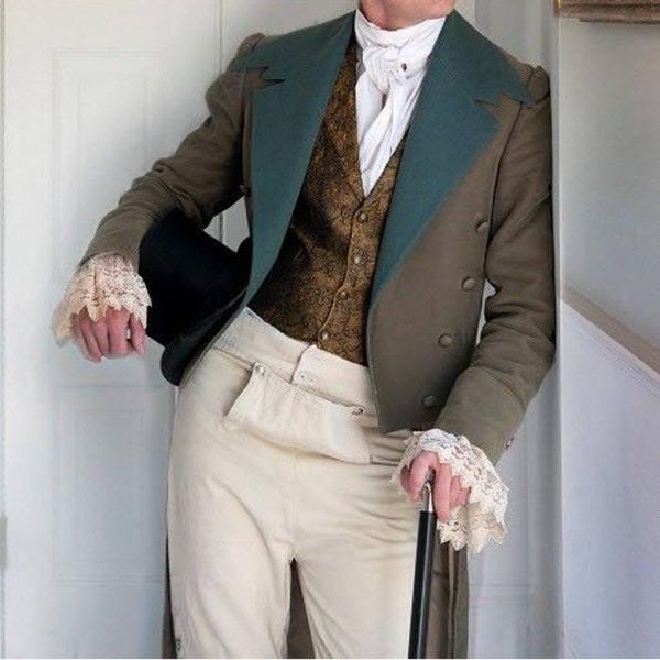 Neue Herren Grün Revers Regency Tailcoat Jane Austen Festival Bath, England Hochzeit Wolle Tailcoat Handgefertigter Mantel Beschleunigter Versand Weltweit