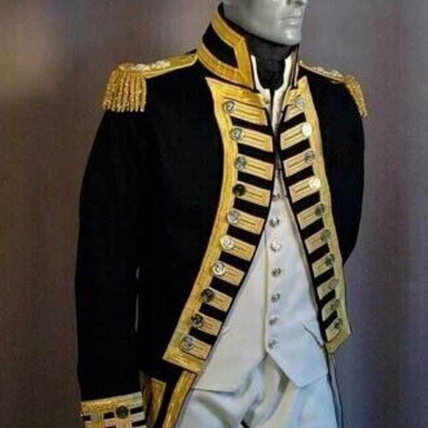 New Men Black British Admiral Royal Navy Nelson's Uniform Royal Vice Black Wool Coat Military Uniform Expedited Shipping Worldwide