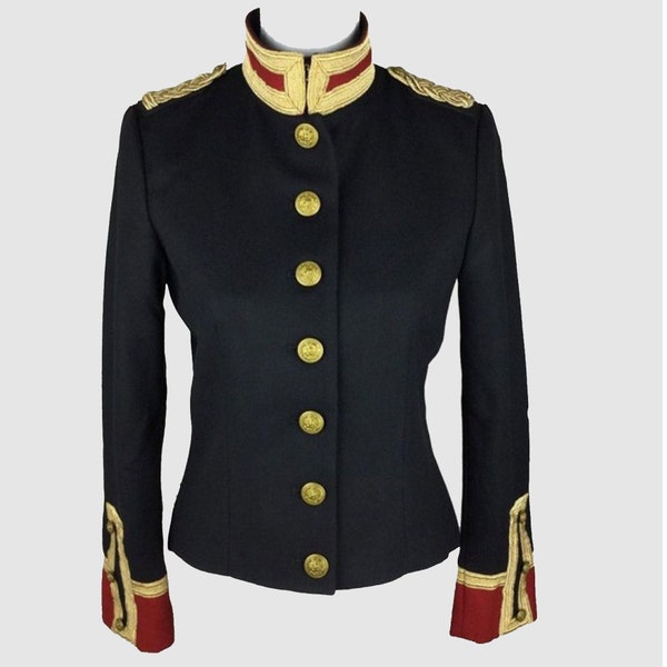 New Women Black Wool Military hussar Jacket Army Officer Band Jacket Slim Fit Gold Braid Expedited Shipping Worldwide Services Available