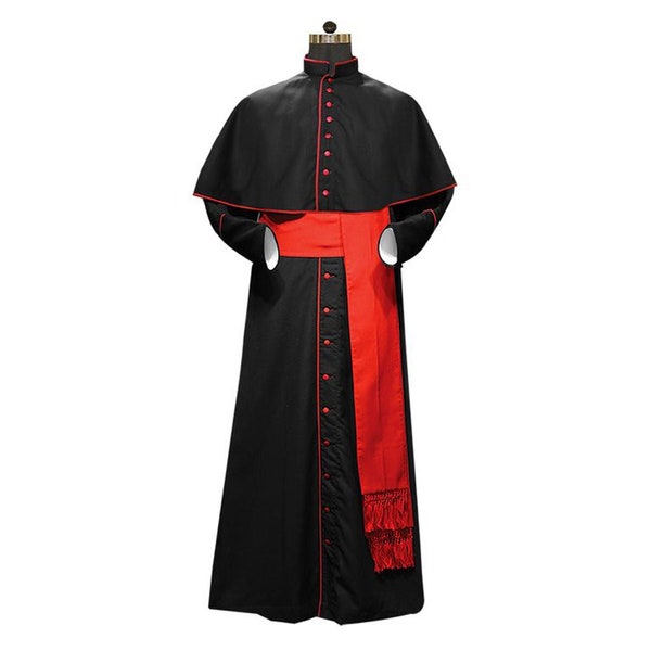 Zwarte lange priesterkleding voor heren, Genève-jurk, preekstoeljurk, katoenen predikingsgewaad met enkele rij knopen, versnelde verzending wereldwijd