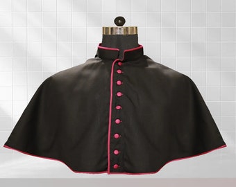 Black Wool Mozzetta with Trims/ Red Buttons